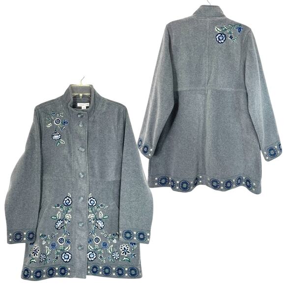 VTG Coldwater Creek Jacket Women M Floral Embroidered Fleece Cottage Soft Grunge - Picture 1 of 12